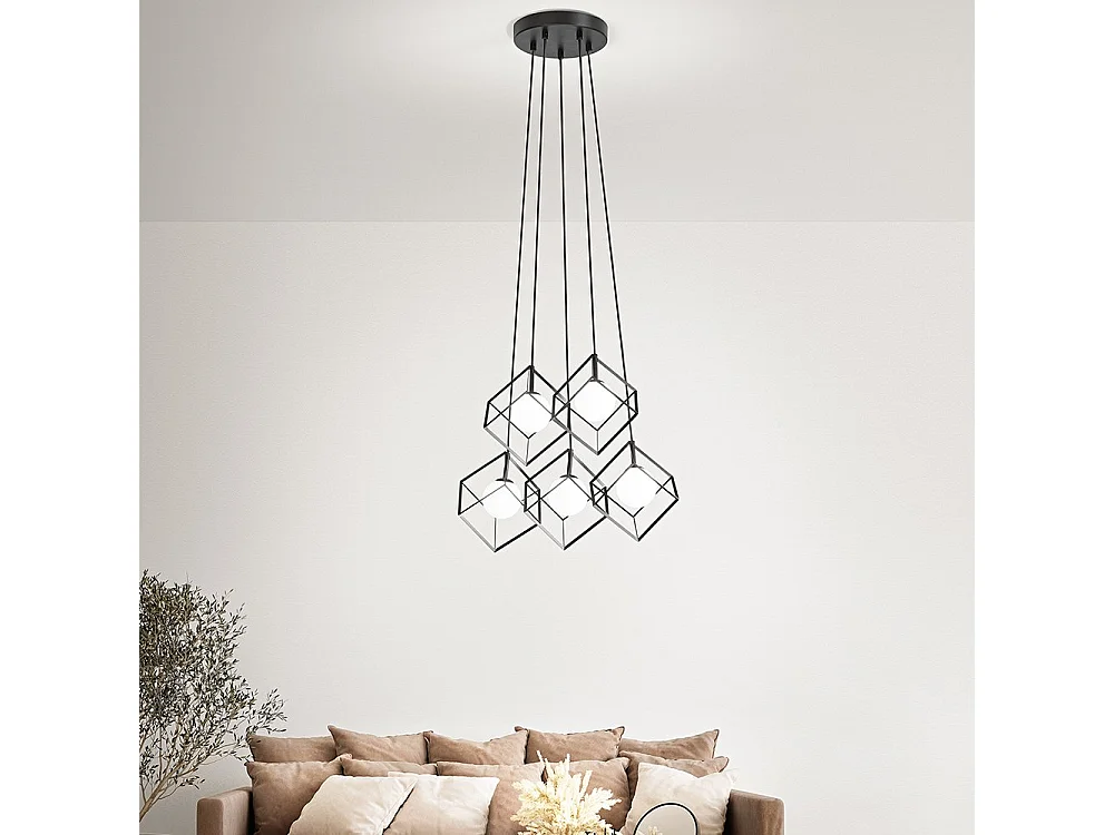 Lampadario Contemporaneo Cube Metallo Nero Vetro 3 Luci G9
