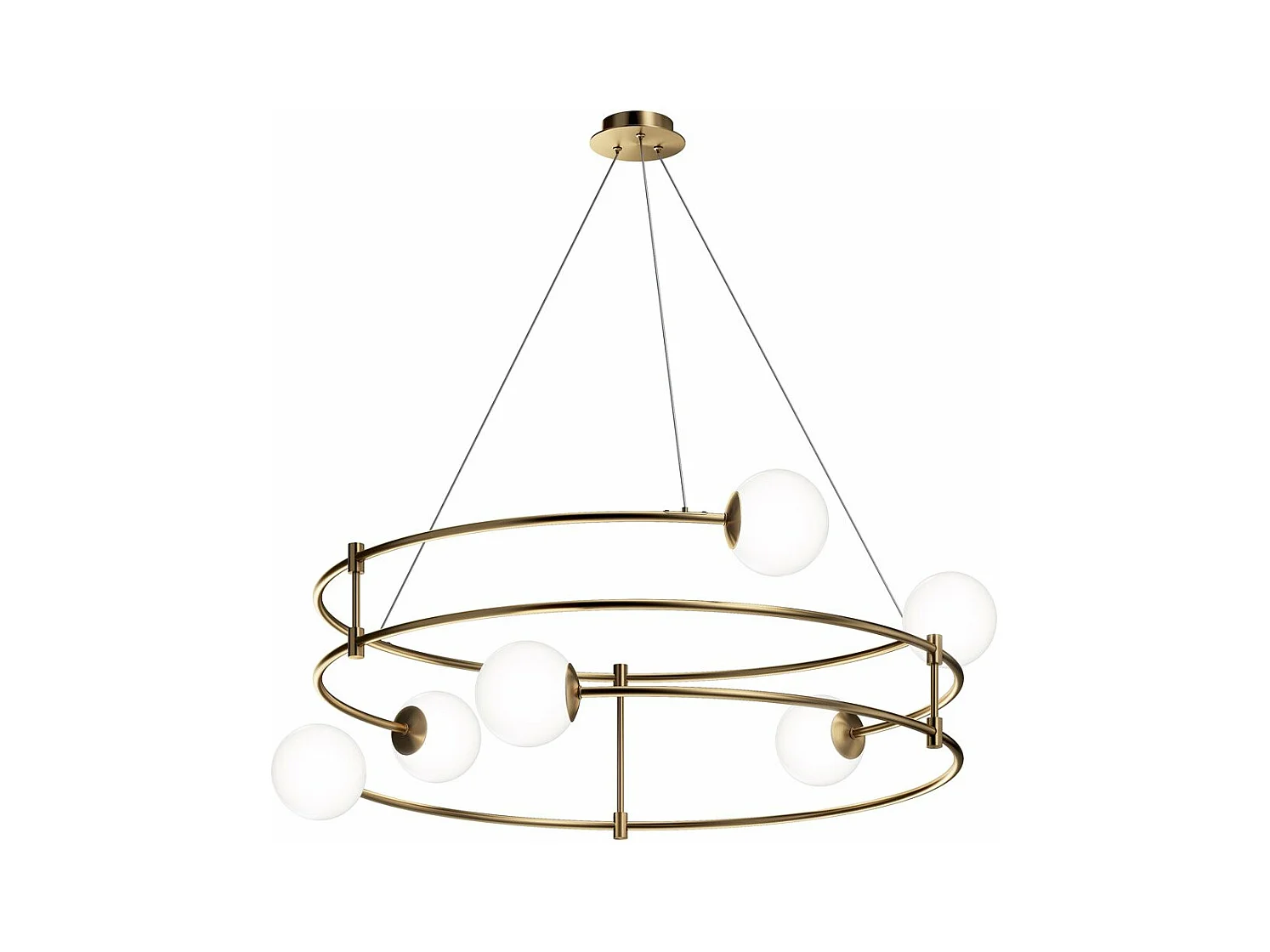 Lampadario Minimal Balance In Metallo Oro 6 Luci E Diffusori Sferici Bianchi