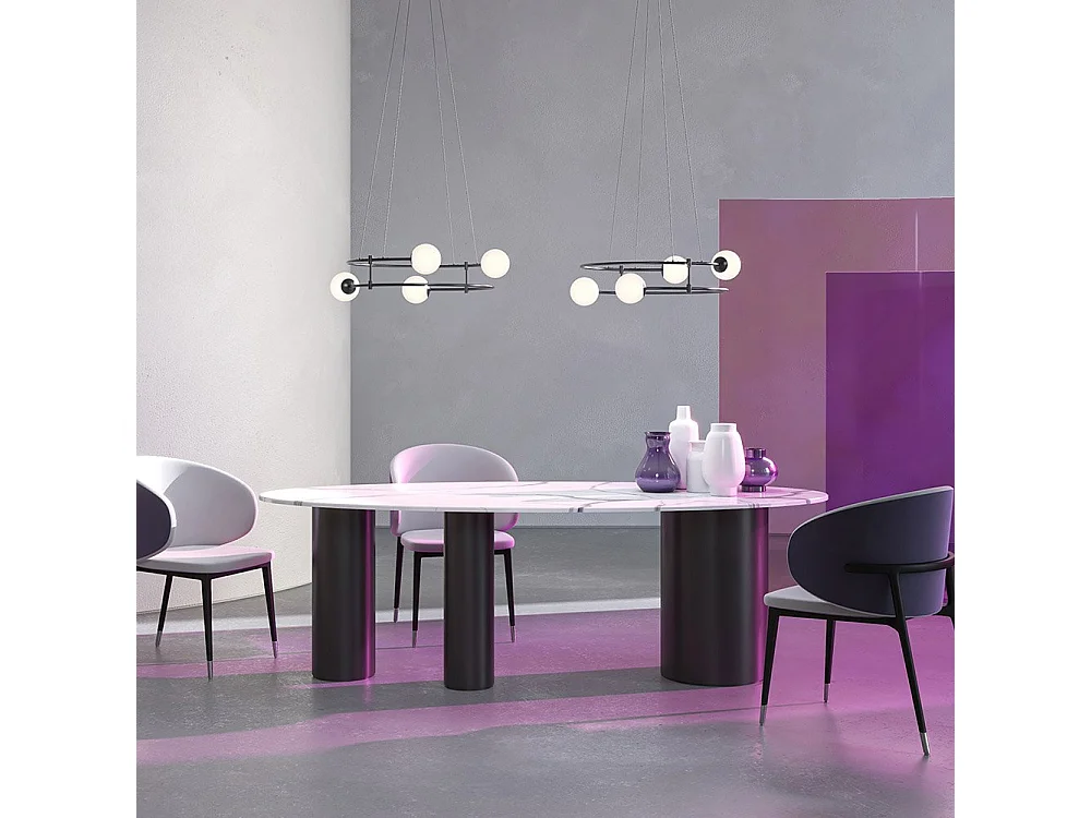 Lampadario Minimal Balance In Metallo Oro 6 Luci E Diffusori Sferici Bianchi