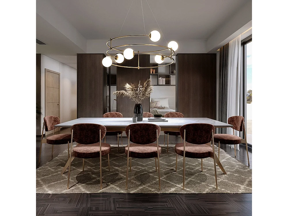 Lampadario Minimal Balance In Metallo Oro 6 Luci E Diffusori Sferici Bianchi