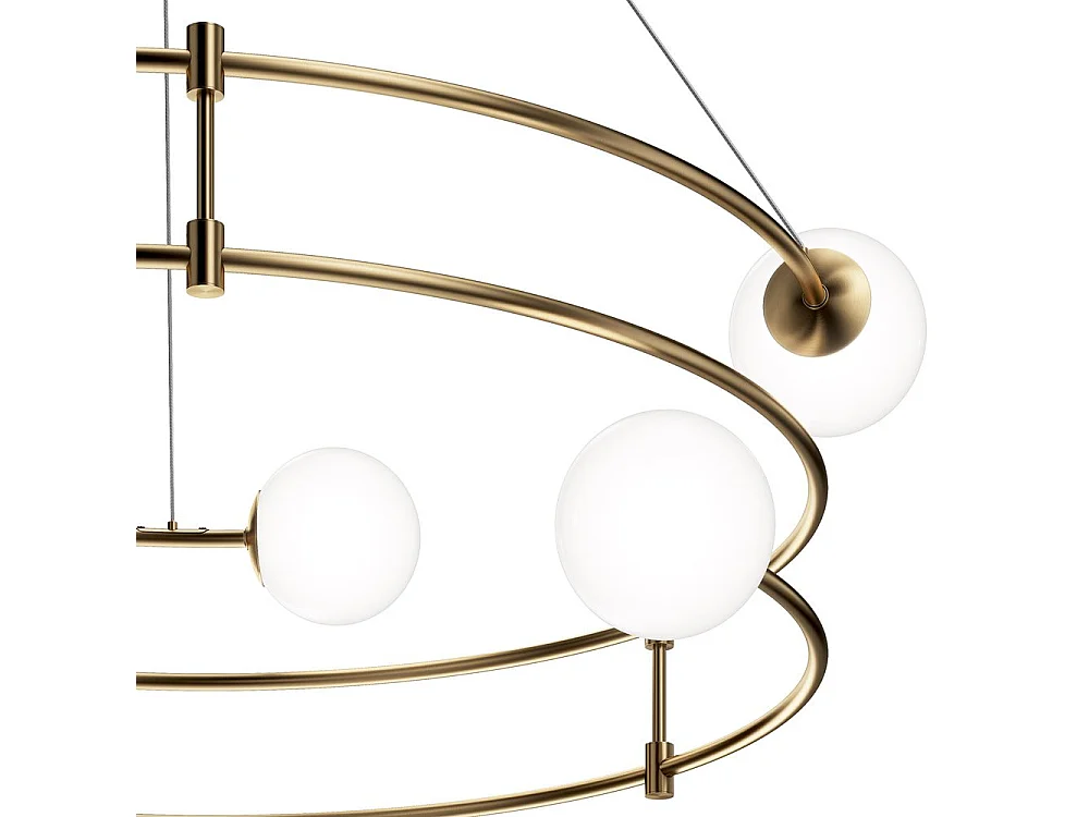 Lampadario Minimal Balance In Metallo Oro 6 Luci E Diffusori Sferici Bianchi