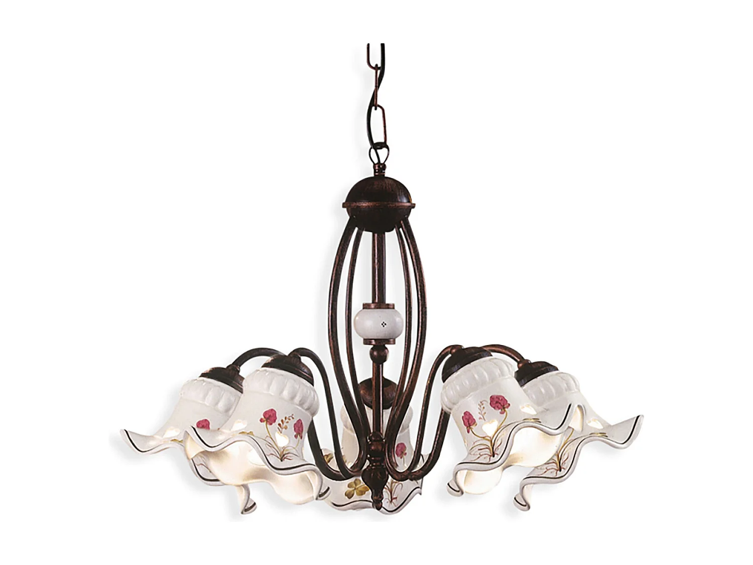 Lampadario Classico Chieti Metallo E Ceramica Nero Sfumato Rame 5 Luci E14