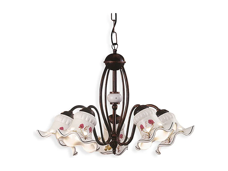 Lampadario Classico Chieti Metallo E Ceramica Nero Sfumato Rame 5 Luci E14