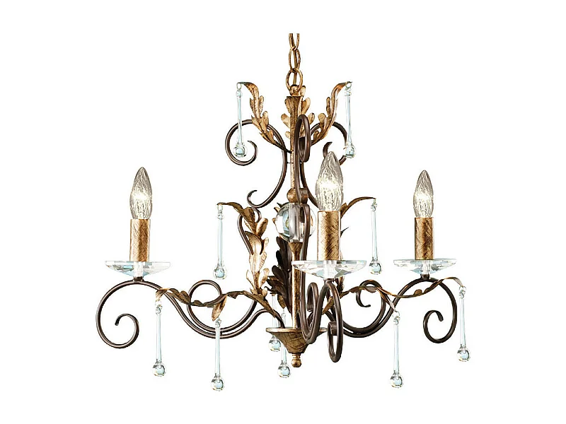 Elstead Amarilli Ljuskrona 3 ljus brons, guldblommiga bladdesign, E14