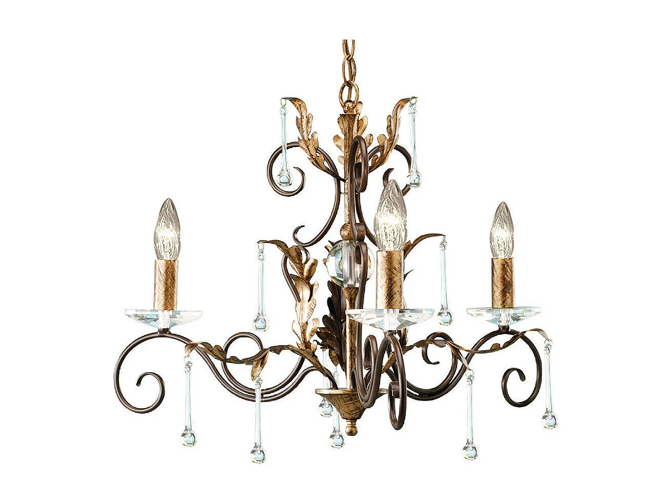 Elstead Amarilli Ljuskrona 3 ljus brons, guldblommiga bladdesign, E14