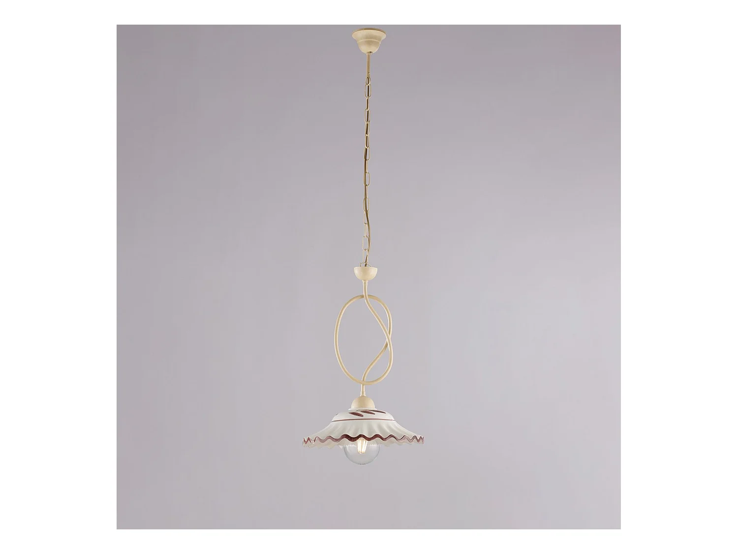 Lustre Bistrot fer ivoire, effet décapé, diffuseur céramique d.30, 1 lumière 105x30 cm, look rustique clair