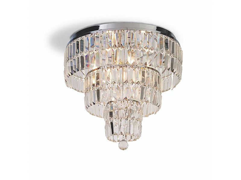 Lampadario Classico Impero Acciaio Cromo Vetro Trasparente 6 Luci E14