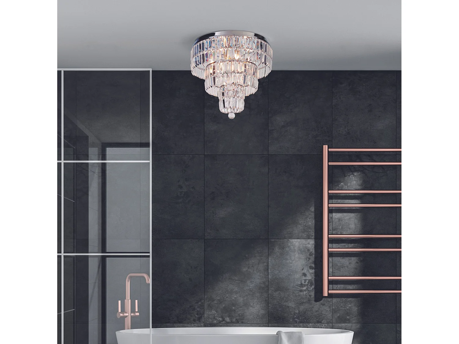 Lampadario Classico Impero Acciaio Cromo Vetro Trasparente 6 Luci E14