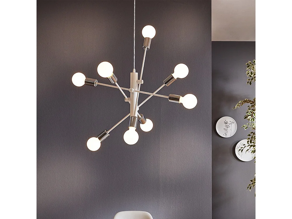 Lampadario Industrial Gradoli 8 Luci Acciaio Bianco E Cromo