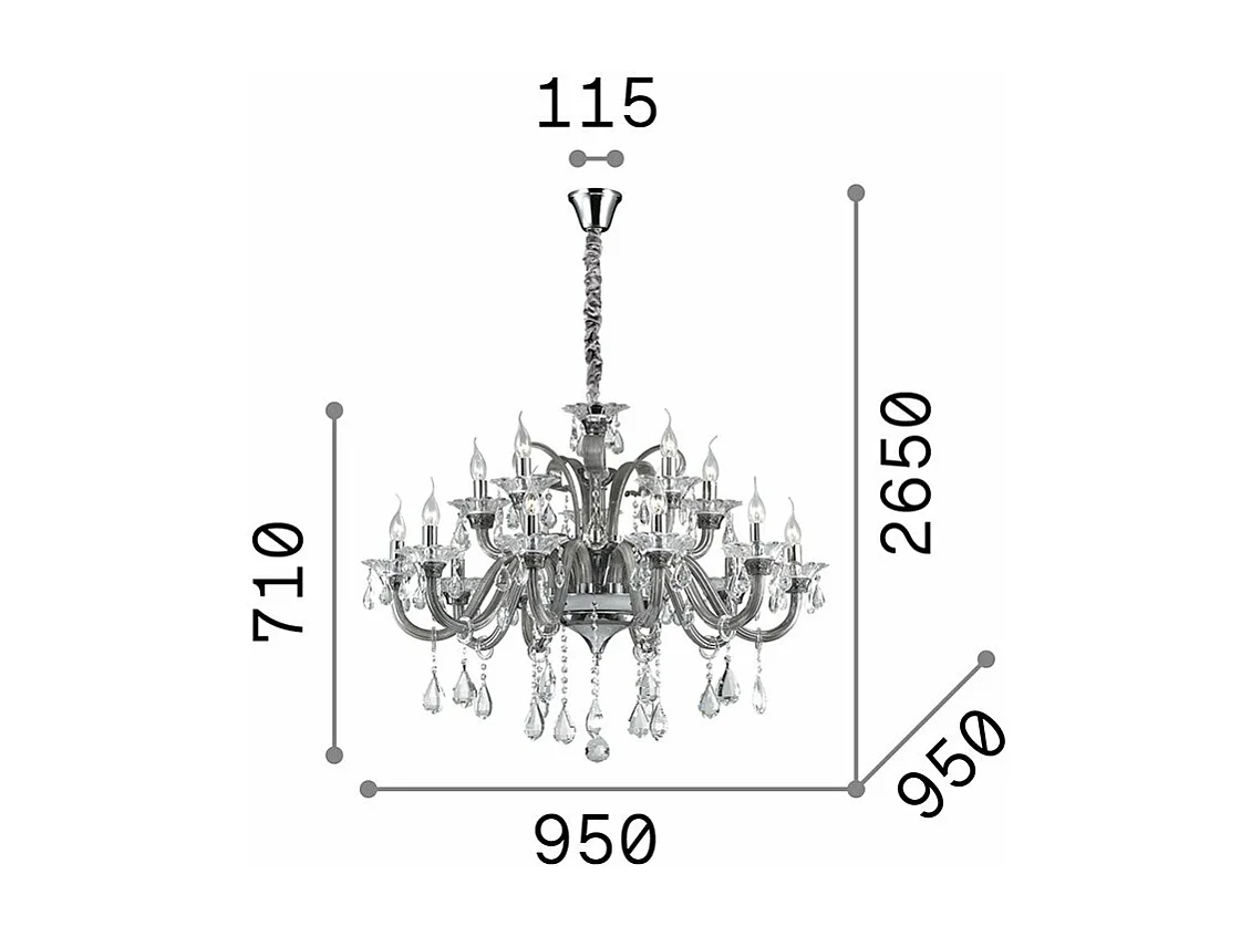 Ideal Lux Colossal Lustre à 15 ampoules en verre transparent, E14
