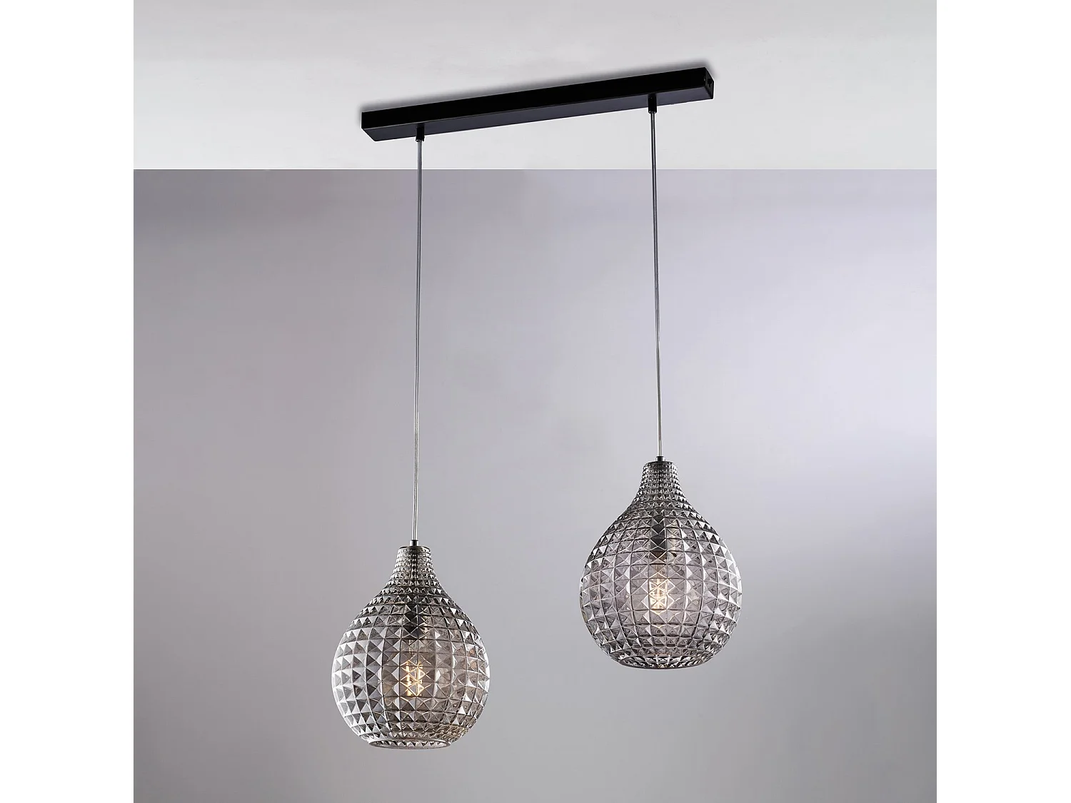 Diamante Schiene Schwarz/Chrom, 2x G9, Glas grau verspiegelt, L57x21 cm – BL300-BIN2-SP