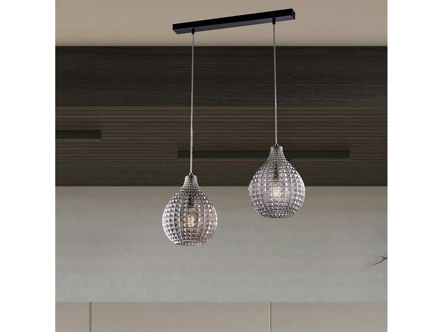 Diamante Schiene Schwarz/Chrom, 2x G9, Glas grau verspiegelt, L57x21 cm – BL300-BIN2-SP