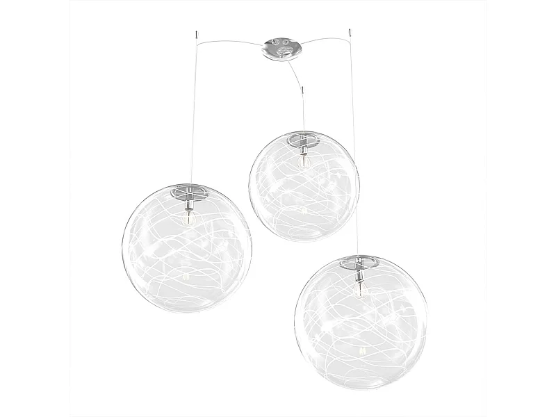 Sospensione Contemporanea Moon Metallo Cromo Vetro Bianco 3 Luci E27 D.40Cm