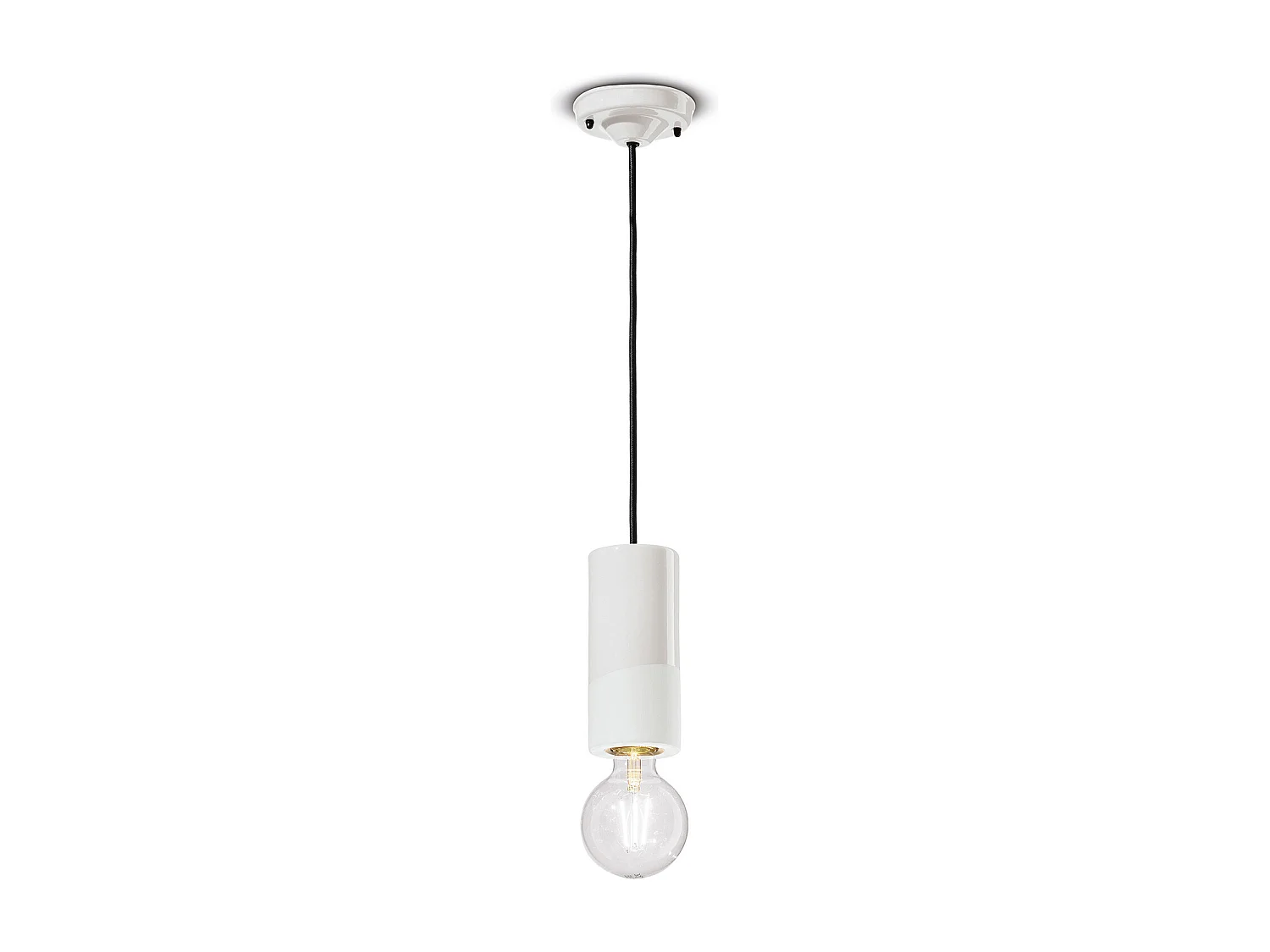 Sospensione Media Vintage Decò Pi Ceramica Bianco Grezzo 1 Luce E27