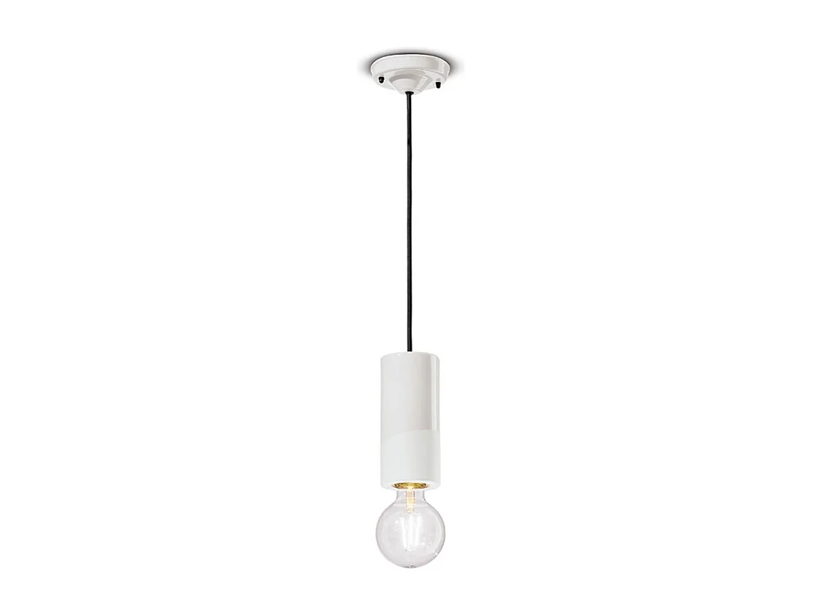 Sospensione Media Vintage Decò Pi Ceramica Bianco Grezzo 1 Luce E27