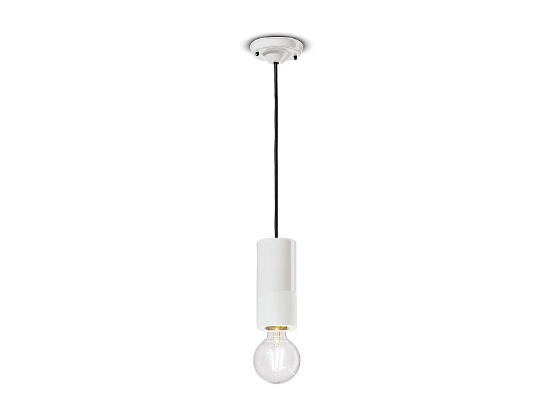 Sospensione Media Vintage Decò Pi Ceramica Bianco Grezzo 1 Luce E27