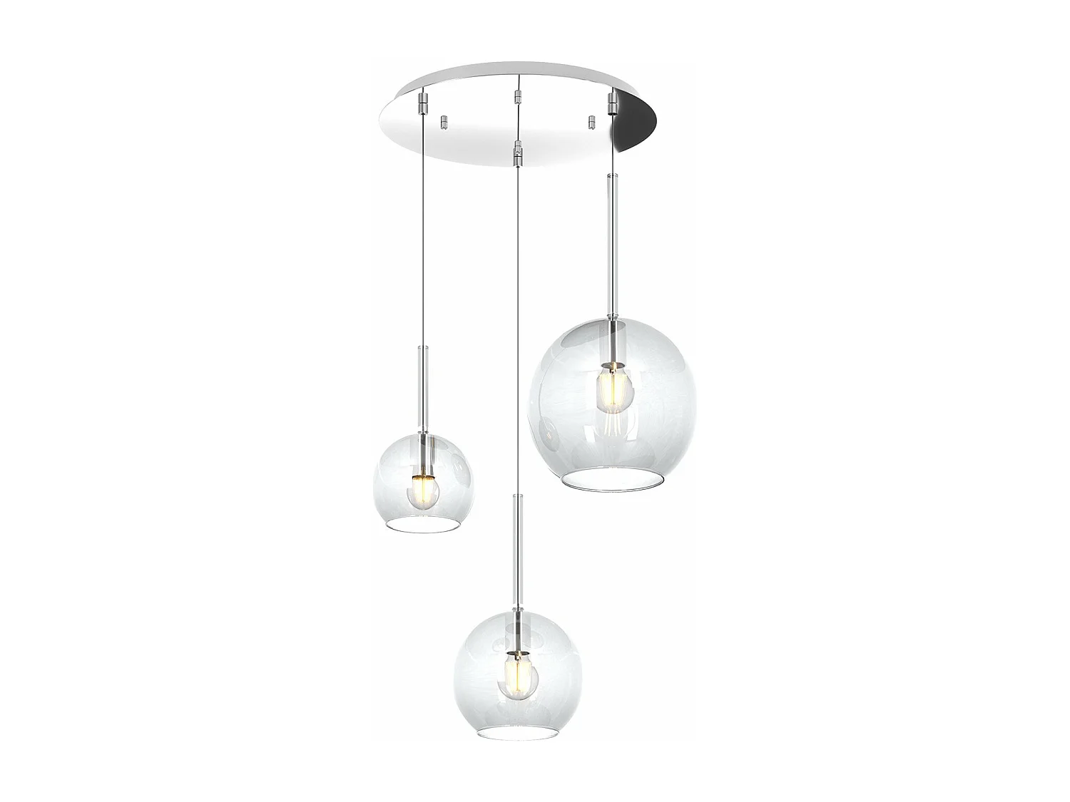Sosp. Cromo Tonda 3 Luci Vetri (1 Grande+1 Medio+1 Piccolo) Tutti Trasparenti