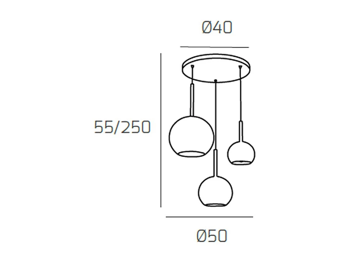 Sosp. Cromo Tonda 3 Luci Vetri (1 Grande+1 Medio+1 Piccolo) Tutti Trasparenti