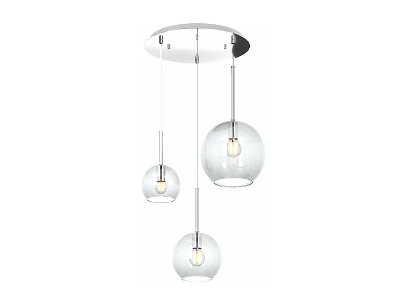 Sosp. Cromo Tonda 3 Luci Vetri (1 Grande+1 Medio+1 Piccolo) Tutti Trasparenti