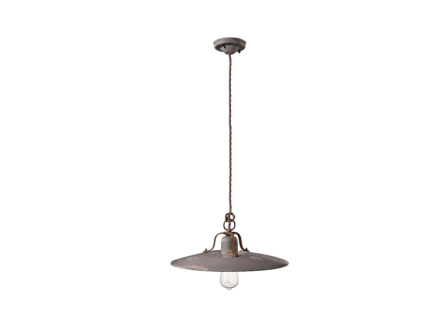 Lampadario Vintage Country Ferro E Ceramica Tortora 1 Luce E27