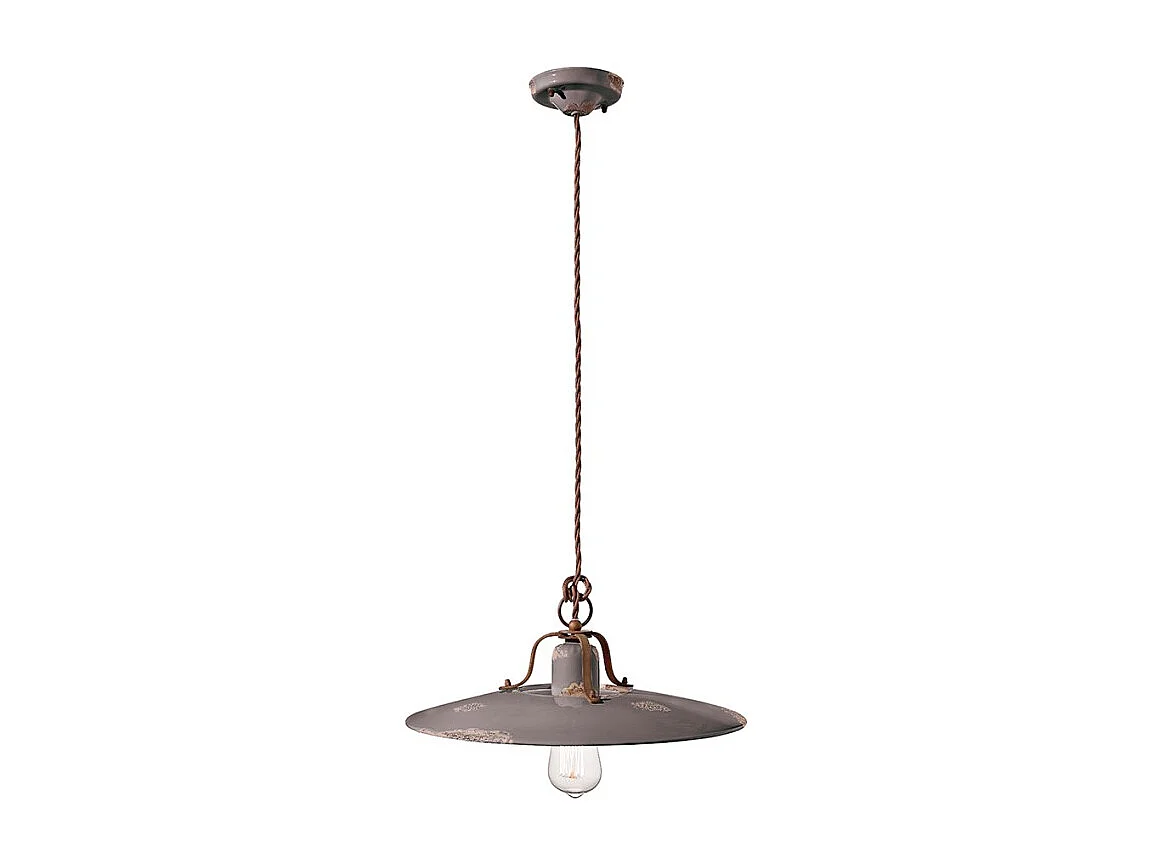Lampadario Vintage Country Ferro E Ceramica Tortora 1 Luce E27
