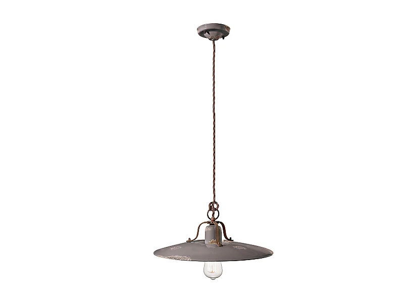 Lampadario Vintage Country Ferro E Ceramica Tortora 1 Luce E27