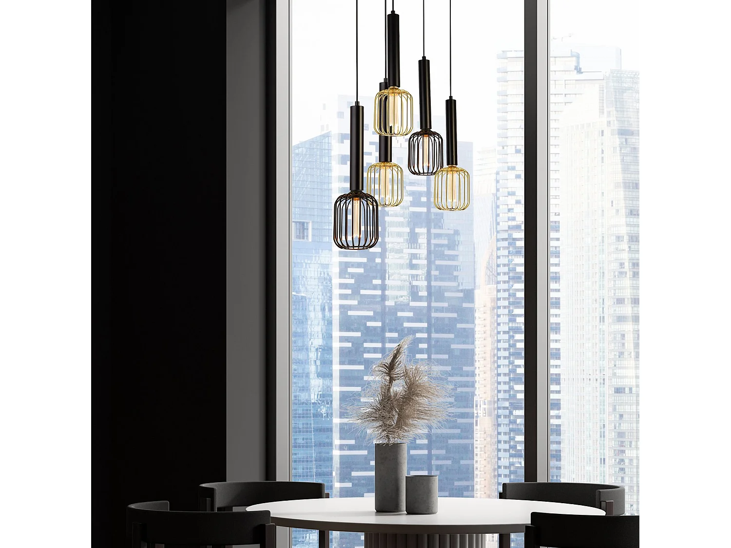 Lampadario Contemporaneo Dulwich Acciaio Nero 5 Luci E27