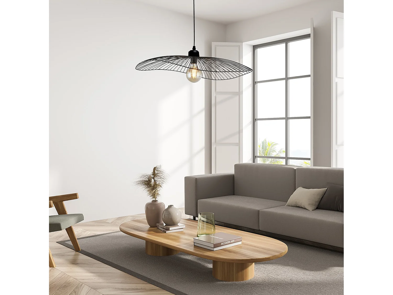 Sospensione Industrial-Nordico Onda Acciaio Nero 1 Luce E27