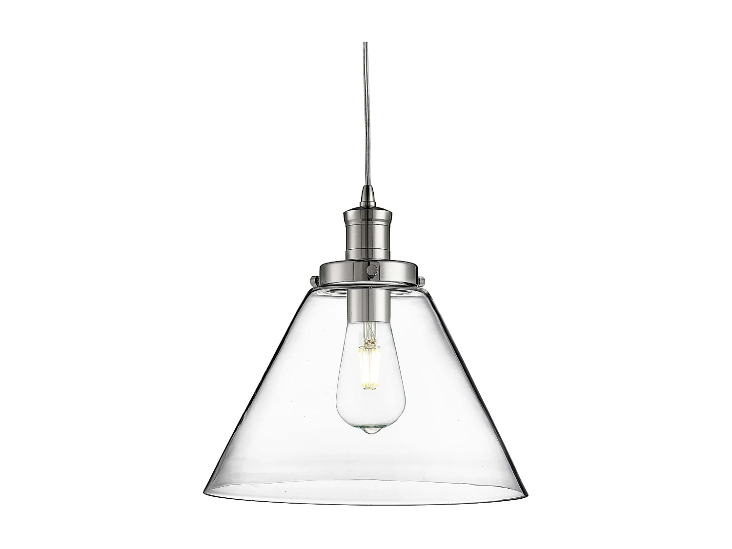 Sospensione Contemporanea Piramide Acciaio Cromo Vetro Trasparente 1 Luce E27