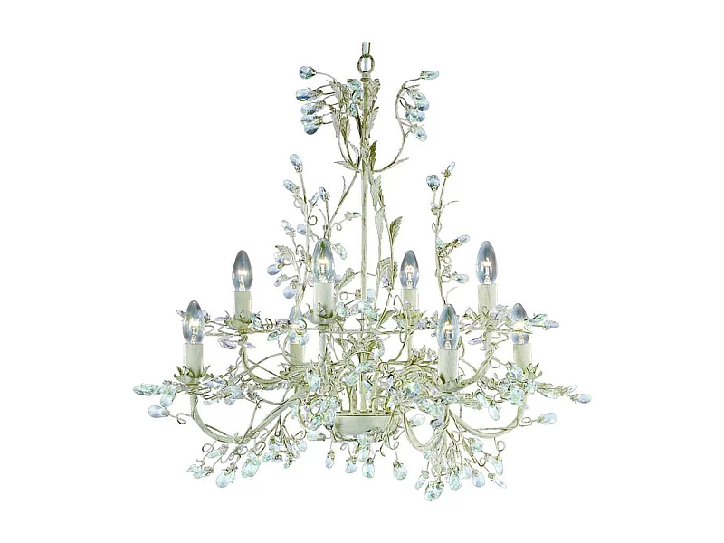 Searchlight Almandite - Lampadario a 8 luci con design floreale foglie crema / oro, E14