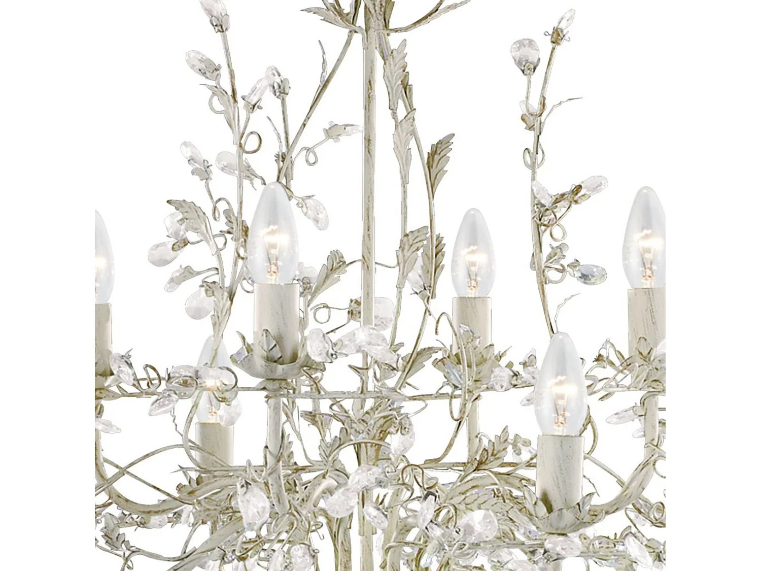 Searchlight Almandite - Lampadario a 8 luci con design floreale foglie crema / oro, E14