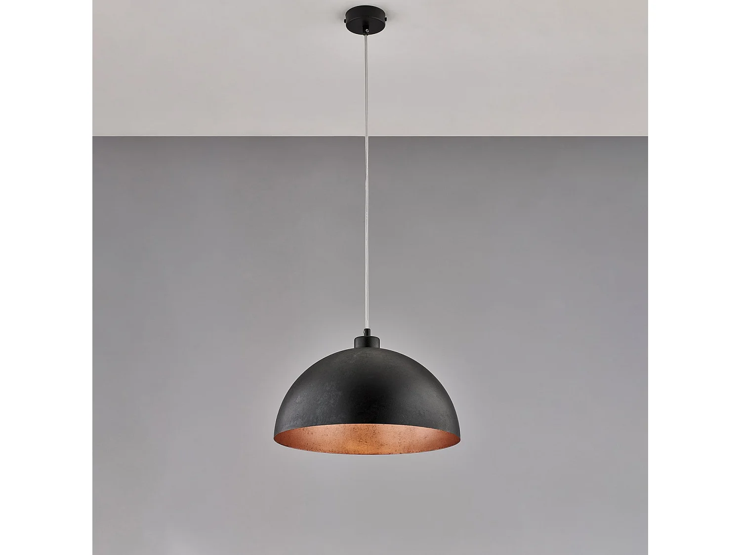 Sospensione Industrial 1 Luce Marcus In Ferro Laccato Nero E Rame Diam 35