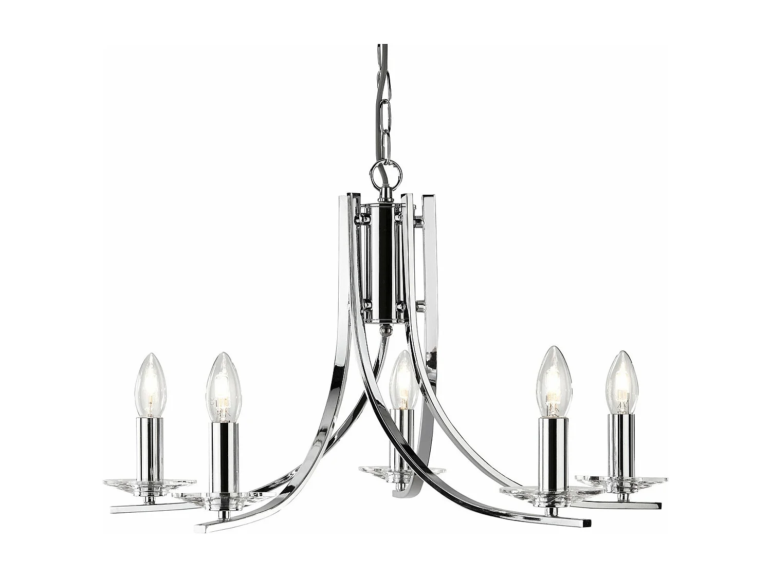 Searchlight Ascona 5 Ljus Multi Arm Ceiling Pendel Krom, Glass Five, E14