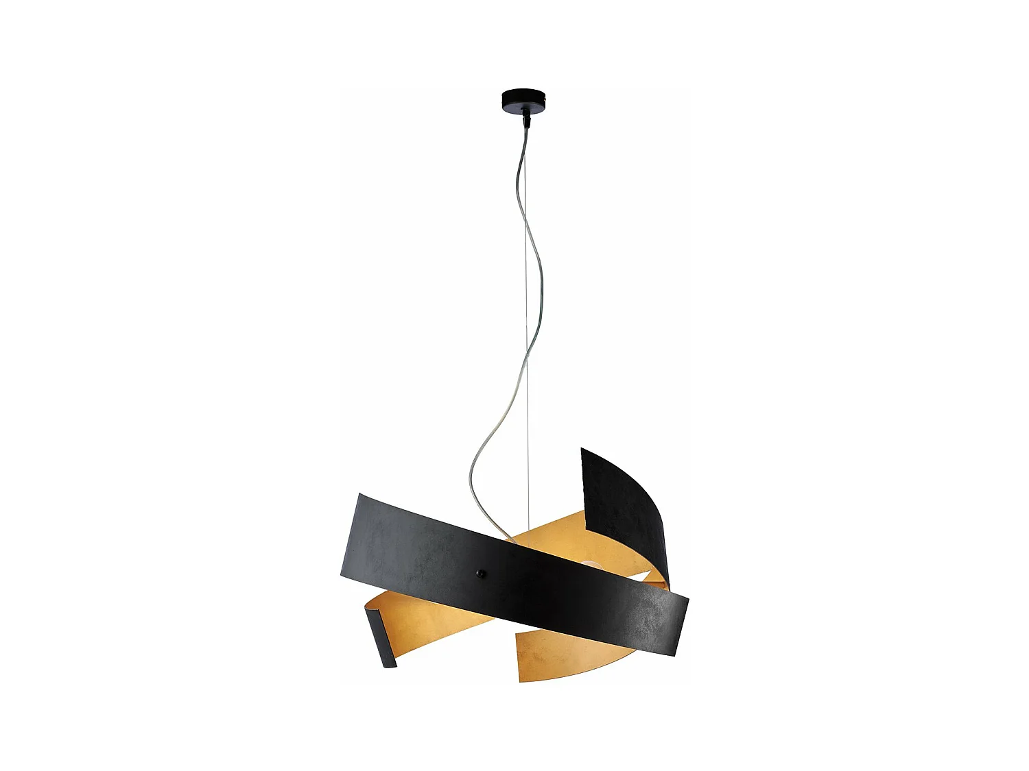 Suspension Elisa fer noir, déco noir/or antique, découpe laser, câble acier réglable, 3 lumières, design chic