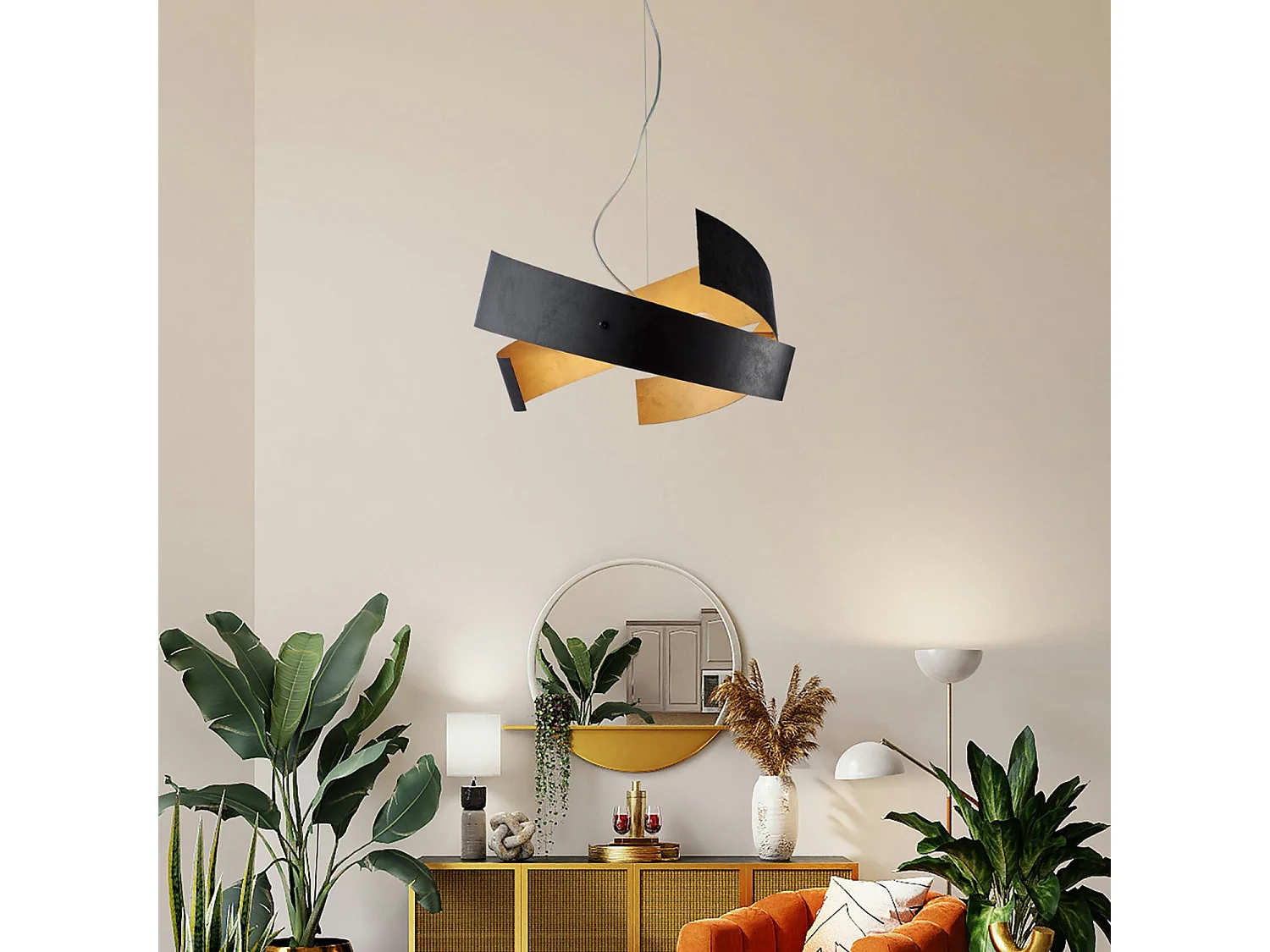 Belight -  Elisa - Pendelleuchte schwarz, Rostoptik/Antikgold, lasergeschnitten, Ø57, 3-flammig - BL226-3-NOR