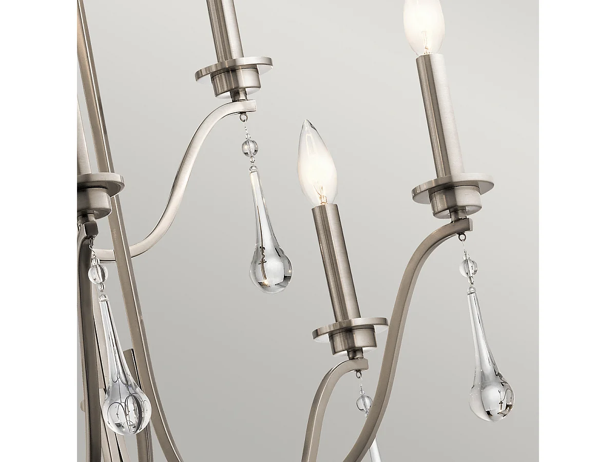 Lampadario Classico Karlee Acciaio Peltro Classico Cristallo 9 Luci E14