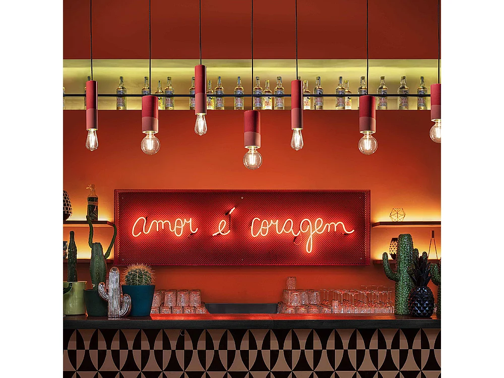 Sospensione Piccola Vintage Decò Pi Ceramica Rosso Corallo 1 Luce E27