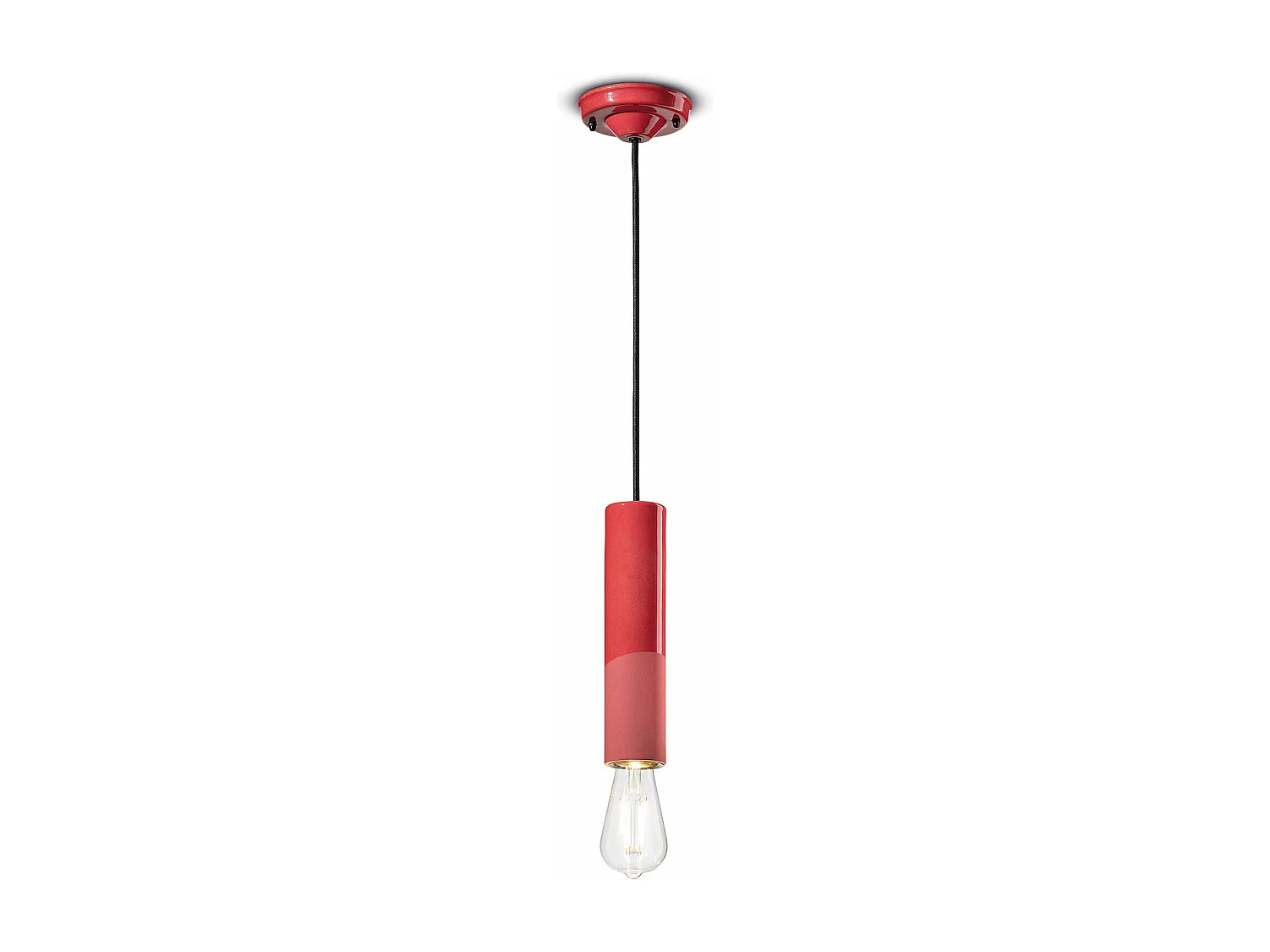 Sospensione Piccola Vintage Decò Pi Ceramica Rosso Corallo 1 Luce E27