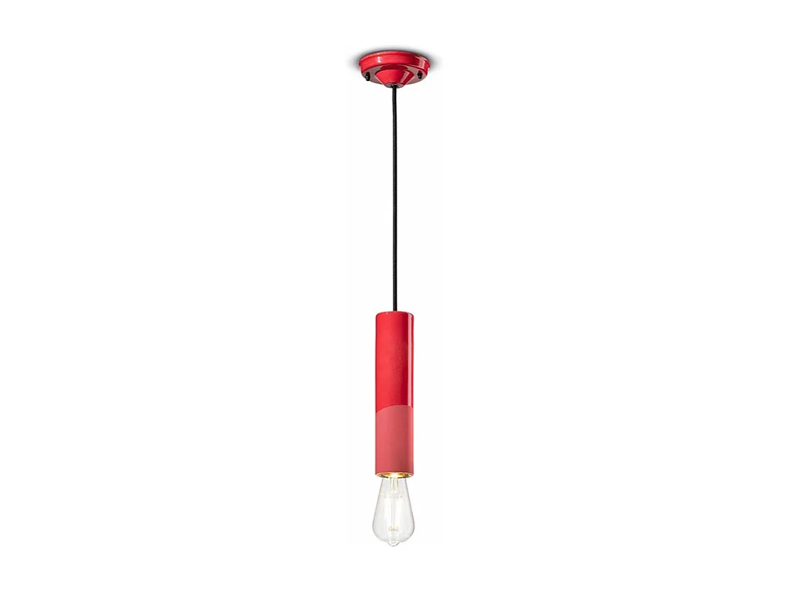 Sospensione Piccola Vintage Decò Pi Ceramica Rosso Corallo 1 Luce E27