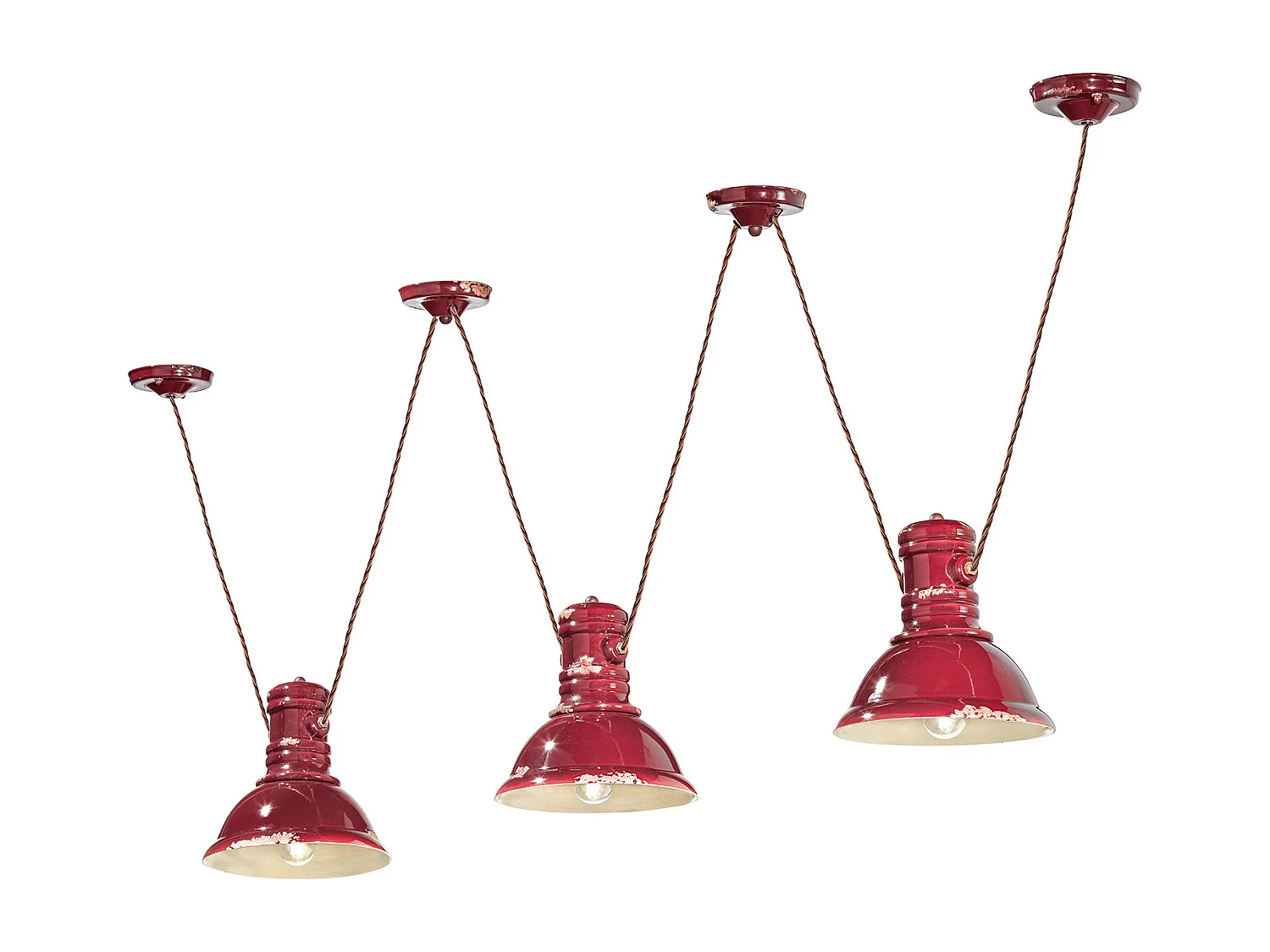 Lampadario Industrial Ferro E Ceramica Vintage Bordeaux 3 Luci E27