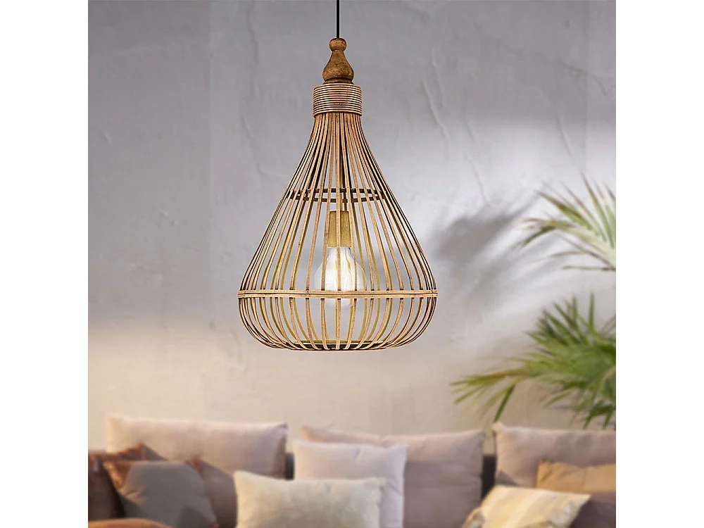 Lampadario Rustico Amsfield Piccolo 1 Luce Metallo Marrone E Legno