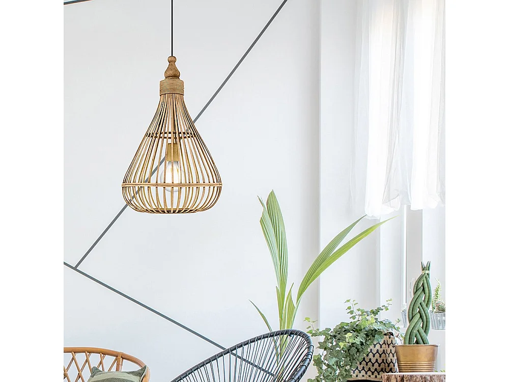 Lampadario Rustico Amsfield Piccolo 1 Luce Metallo Marrone E Legno