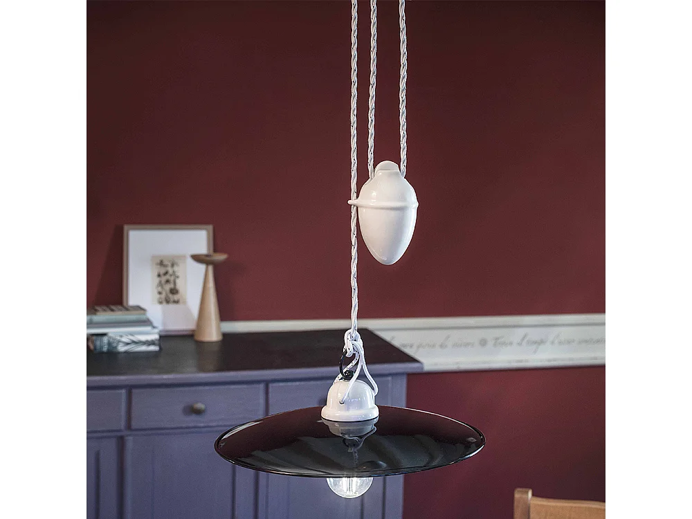 Sospensione Saliscendi Classico Potenza Ferro E Ceramica Nero 35Cm 1 Luce E27