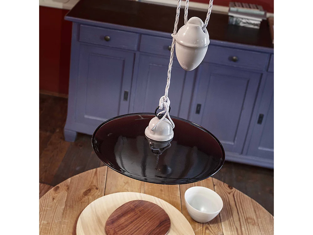 Sospensione Saliscendi Classico Potenza Ferro E Ceramica Nero 35Cm 1 Luce E27