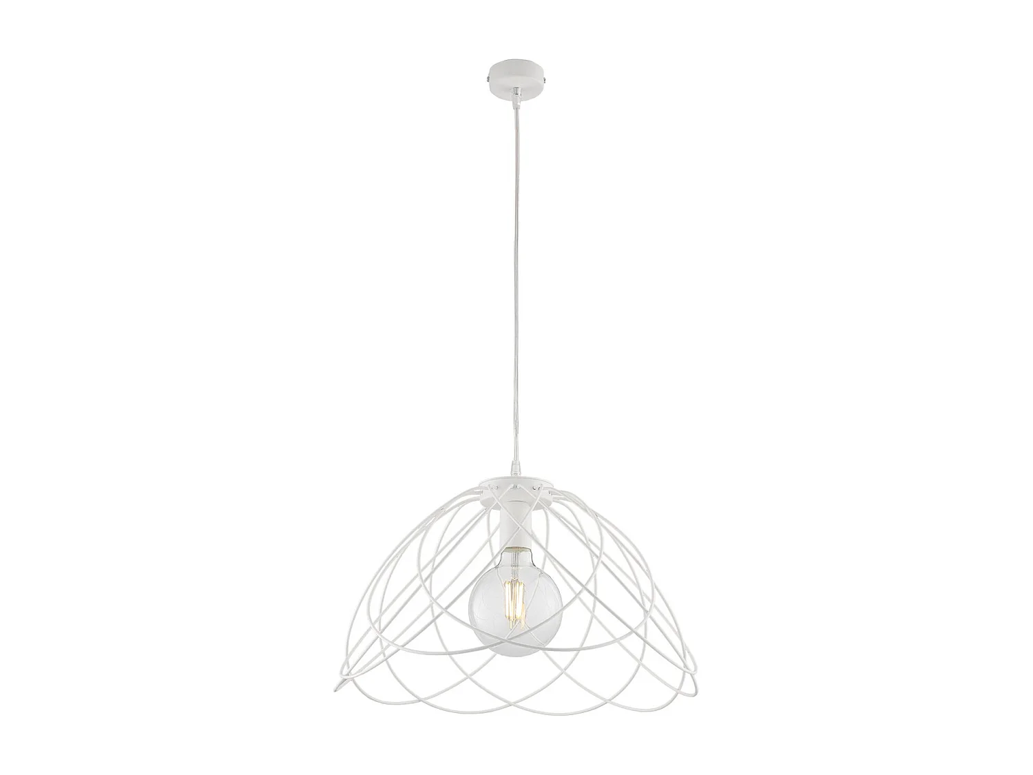 Pagode Lustre en fer laqué blanc décoration effet shabby chic avec câble électrique réglable 1 lumière 132 d.45 BL298-S1-BCO