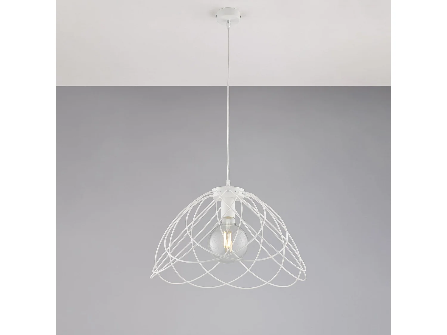 Pagode Lustre en fer laqué blanc décoration effet shabby chic avec câble électrique réglable 1 lumière 132 d.45 BL298-S1-BCO