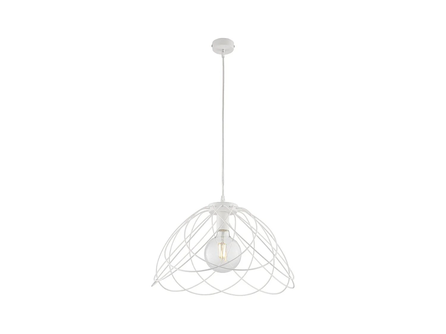 Pagode Lustre en fer laqué blanc décoration effet shabby chic avec câble électrique réglable 1 lumière 132 d.45 BL298-S1-BCO