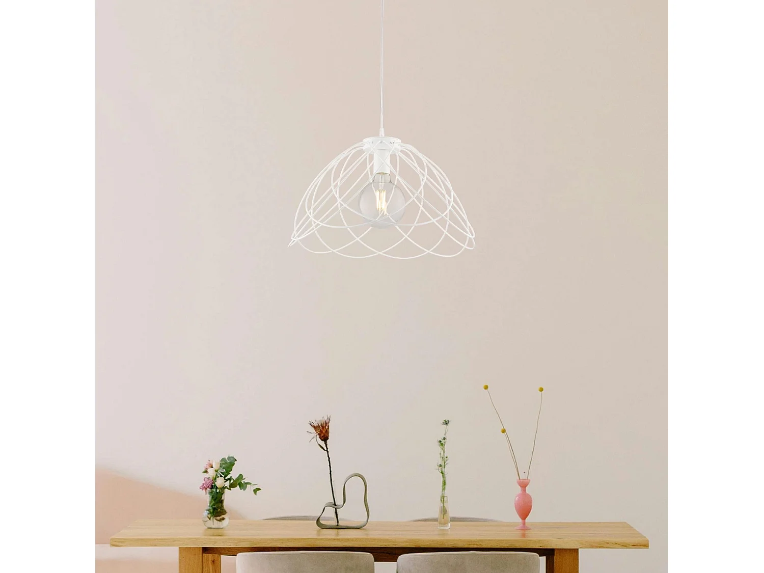 Pagode Lustre en fer laqué blanc décoration effet shabby chic avec câble électrique réglable 1 lumière 132 d.45 BL298-S1-BCO