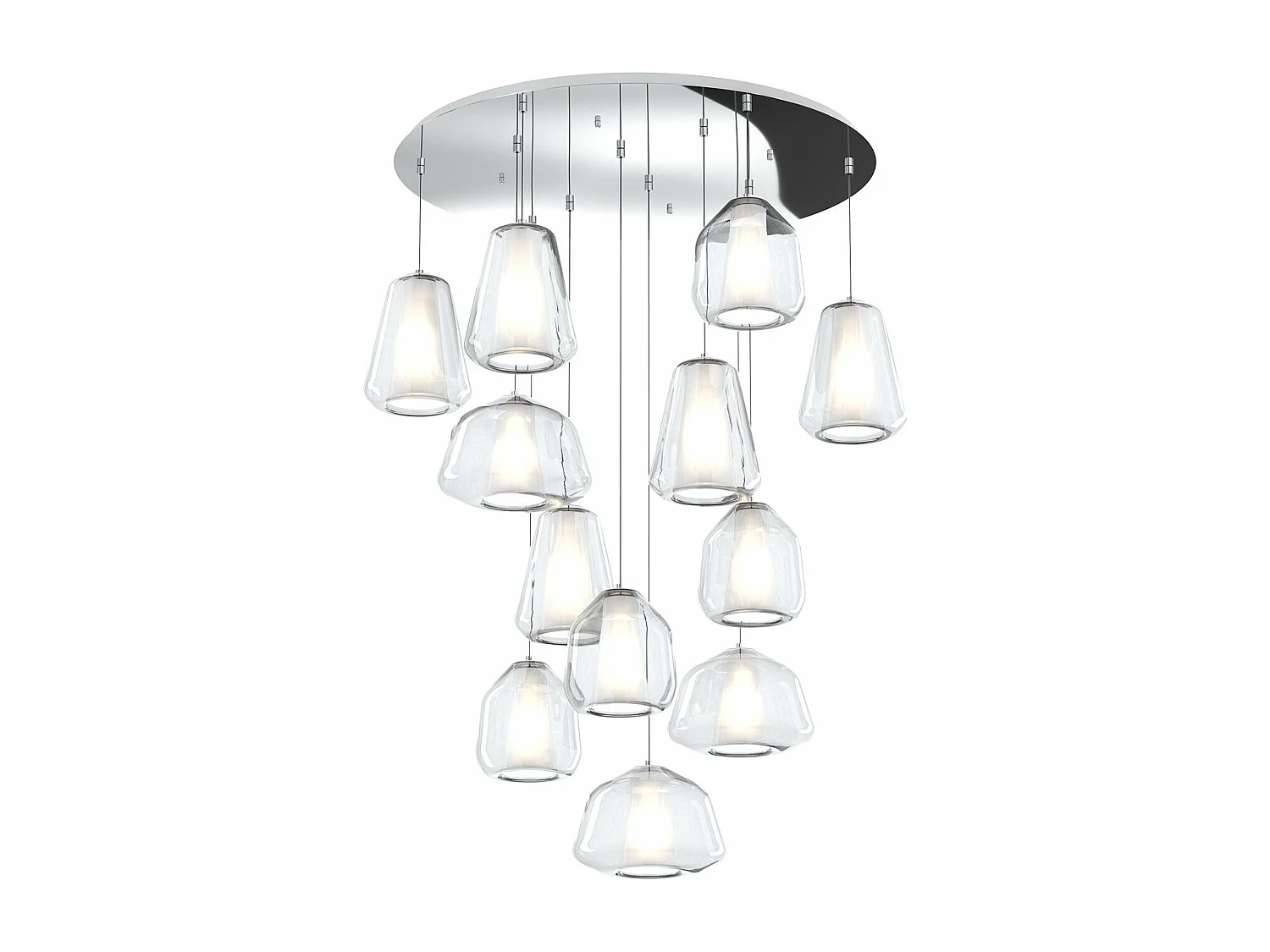 Sospensione Cromo 12 Luci Tonda Vetri 3X Alpha + 4X Beta + 5X Gamma Trasparenti