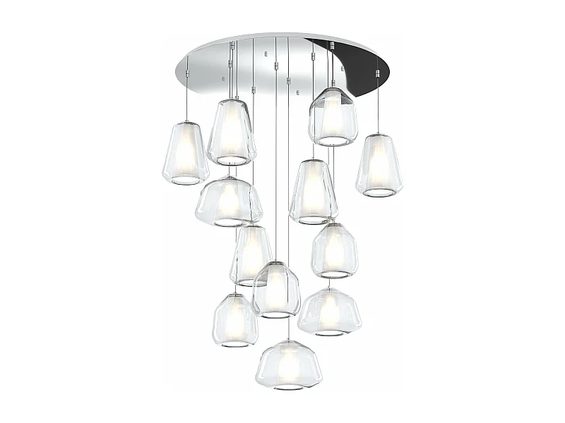 Sospensione Cromo 12 Luci Tonda Vetri 3X Alpha + 4X Beta + 5X Gamma Trasparenti